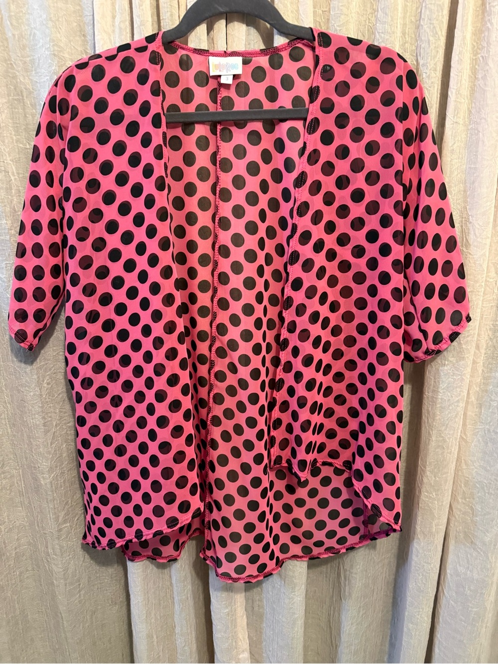 LuLaRoe Pink & Black Polka Dot Open-Front Kimono